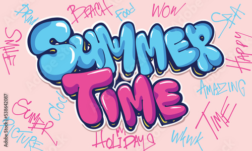 Summer Time Graffiti Bubble style hand drawn lettering