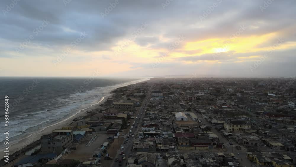 Beautiful top view over beach. Coast landscape in Ghana Beautiful top view over beach. Coast landscape in Ghana