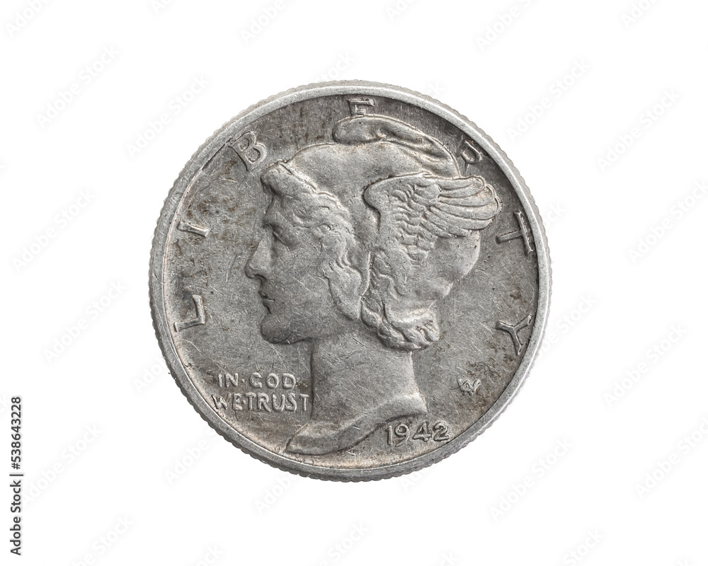 one dime coin isolated on white background one dime coin isolated on white background