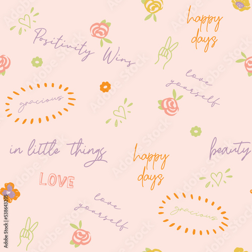 Cute thanksgiving, christmas, trendy playful conversational colorful positive letter and words seamless pattern print background  for fashion, textile, tshirt, girls, kids 
