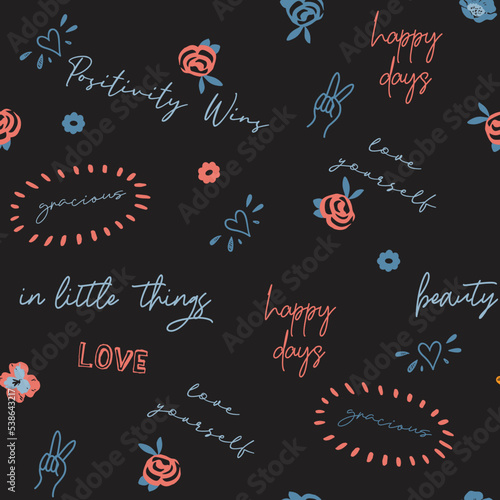 Cute thanksgiving, christmas, trendy playful conversational colorful positive letter and words seamless pattern print background  for fashion, textile, tshirt, girls, kids 