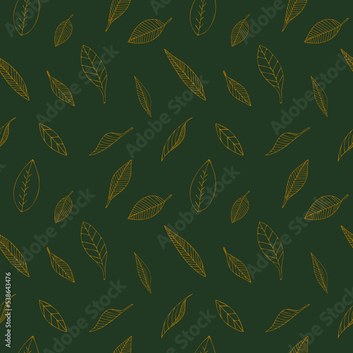 Vector seamless pattern with sketch style leaves. Plant hand drawn on minimalistic background. Simple nature texture for your decor. Template for design textile, fabric, cover, card.