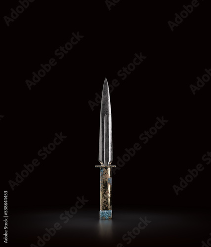 Fotografia Corroded steel knife, combat weapon blade, military and hunting dagger