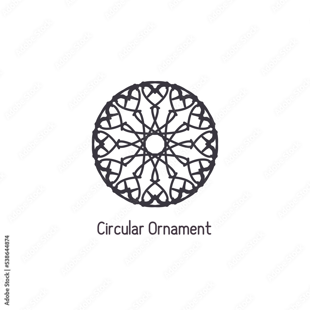 Mosaic arabic linear ornament. Vector geometric circular emblem for ornamental design or logos Mosaic arabic linear ornament. Vector geometric circular emblem for ornamental design or logos
