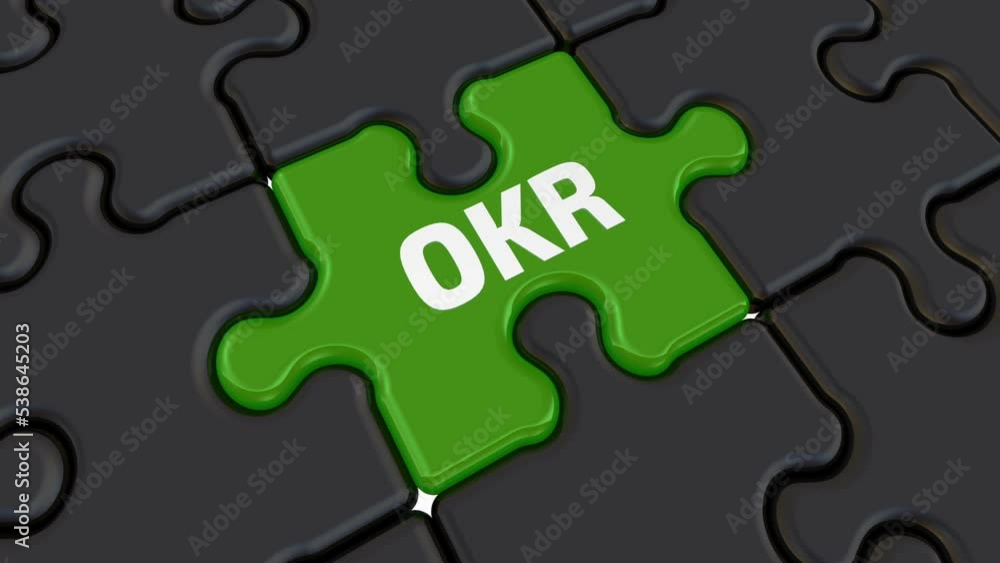 KPI or OKR. The abbreviation on the puzzle. Folded black puzzles elements and one red with white abbreviation KPI is change to green with word OKR. Footage video KPI or OKR. The abbreviation on the puzzle. Folded black puzzles elements and one red with white abbreviation KPI is change to green with word OKR. Footage video