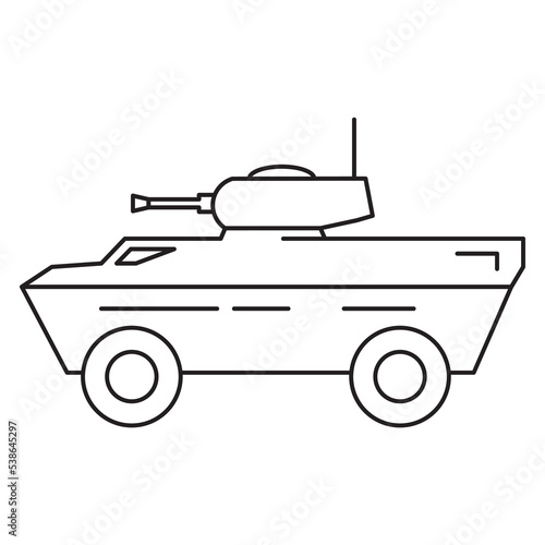 Armored Personnel Carrier icon.Armored combat vehicle.Military machinery.. Military vehicle outline symbol.Line art vector illustration.