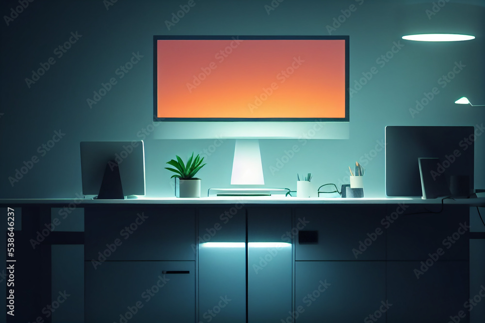 Ein Computerarbeitsplatz mit einem sehr großen Monitor Ein Computerarbeitsplatz mit einem sehr großen Monitor