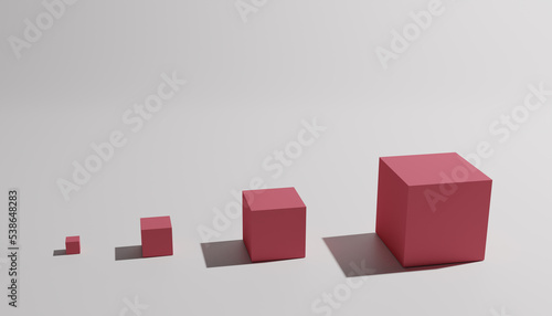 Abstract render of four red cubes in front of a white background