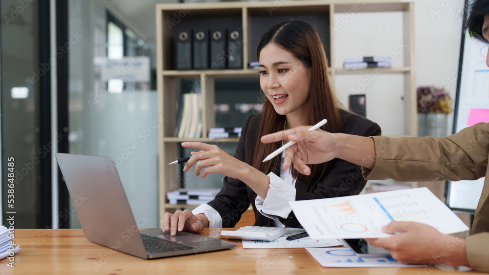 Business growth, planning and strategy concept. Group of Business people using laptop with growing virtual hologram of statistics Business growth, planning and strategy concept. Group of Business people using laptop with growing virtual hologram of statistics