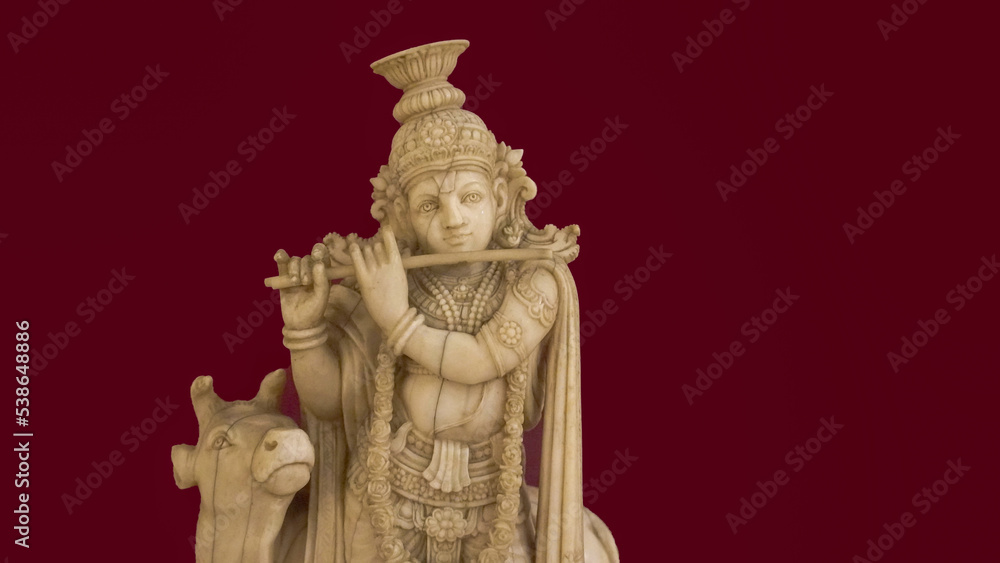 God Krishna Statue image with cow marble image