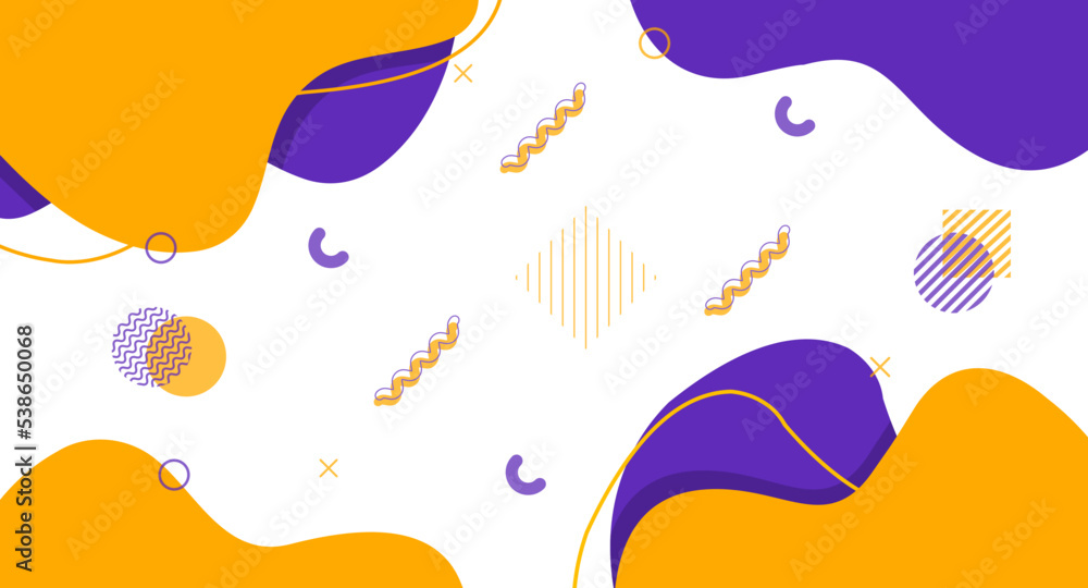 Abstract background with memphis elements. Dynamic 3D background. Modern background with fluid and geometric shapes. Colorful background for poster, banner, cover, brochure and landing page.