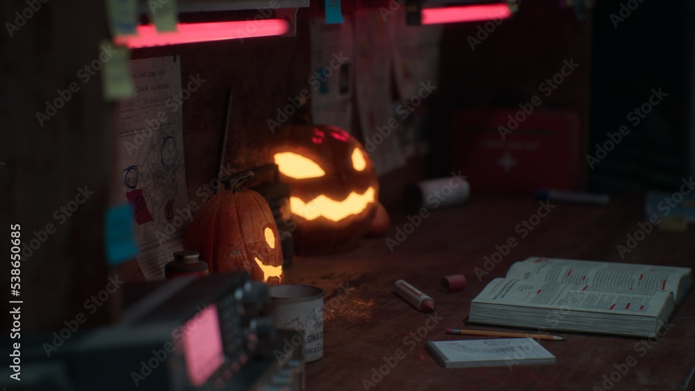 Halloween Pumpkins in epic scene. showcase proudact Background. 3D render