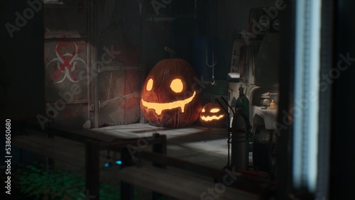 Halloween Pumpkins in epic scene. showcase proudact Background. 3D render (ID: 538650680)