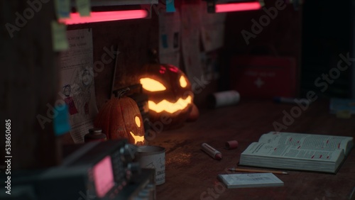 Halloween Pumpkins in epic scene. showcase proudact Background. 3D render (ID: 538650685)
