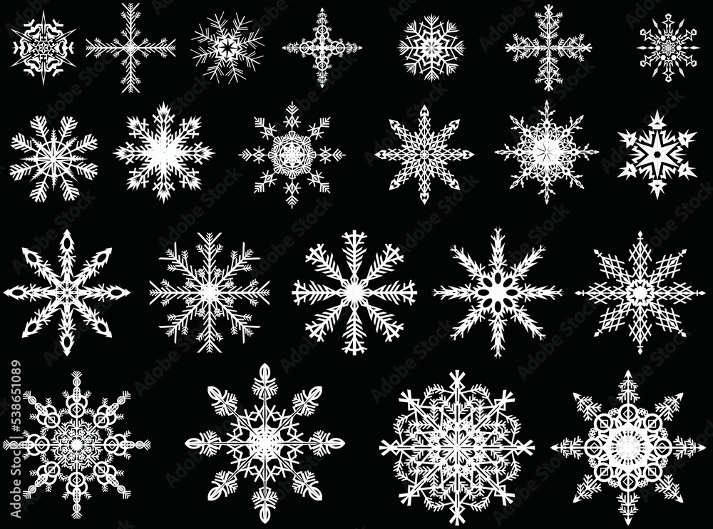 twenty two white snowflakes collection on black twenty two white snowflakes collection on black