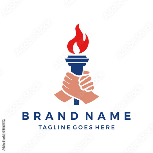 Hand take torch flame liberty logo design icon template illustration
