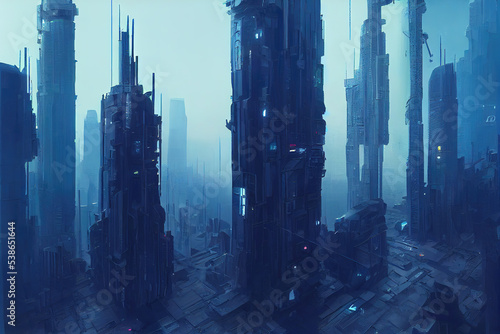 dark foggy scene of a neon light cyberpunk city