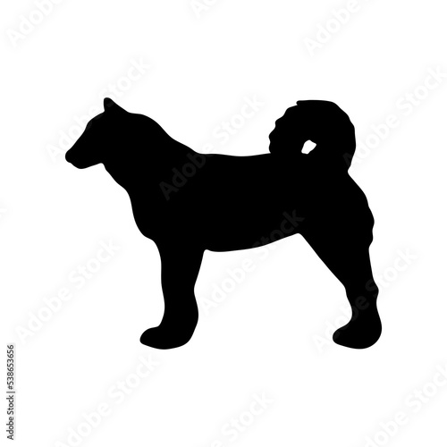 Laika dog. Black silhouette of a dog on a white background. Vector illustration