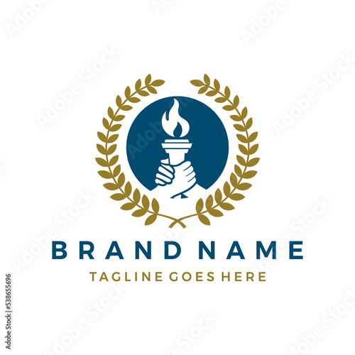 University education logo, Hand take torch design icon template illustration