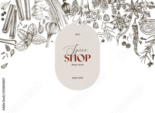 Background with label for a fresh spice shop