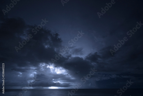 Nightshot: flashes of lightning in thunderstorm scenery around Curacao, the Caribbean