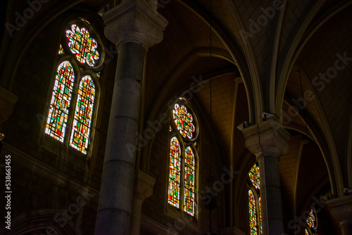 Basilica of Notre Dame de Nice, France, stained glass in the church