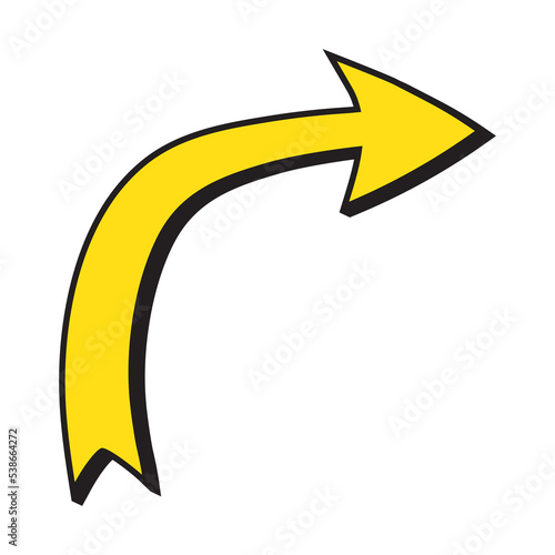 Pop art curved arrow. Comic book style quirky cartoon arrow.