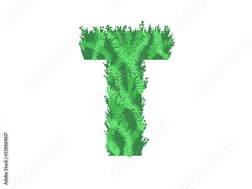 Green letter  T  - Foliage style