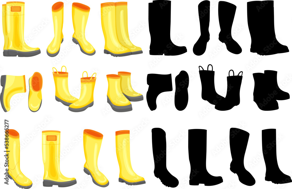 yellow boots set on white background, isolated vector