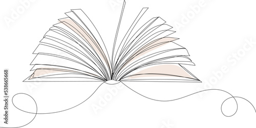 book drawing by one continuous line, isolated vector