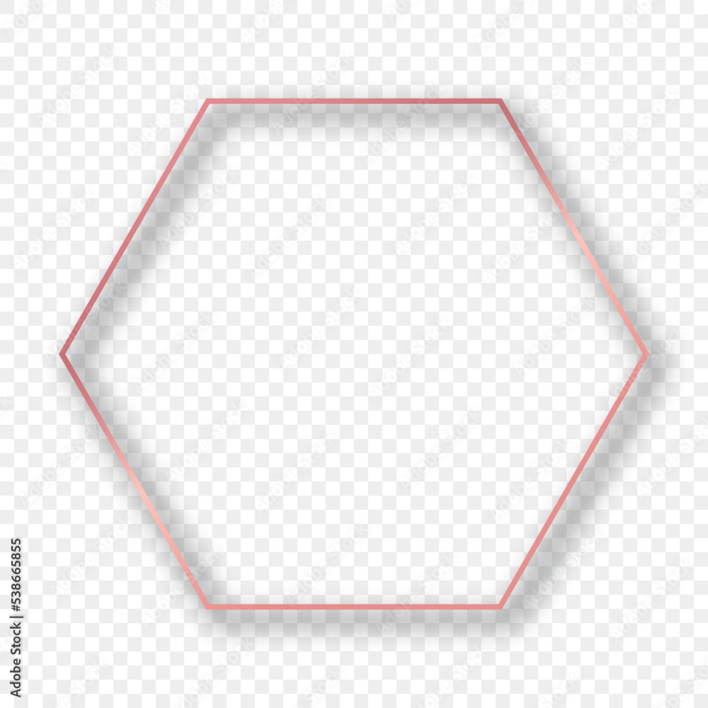 Rose gold glowing hexagon frame with shadow Rose gold glowing hexagon frame with shadow