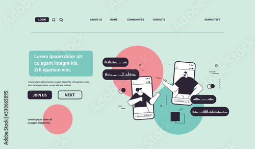 people communicating in instant messengers by voice messages in mobile app audio chat application social media online communication