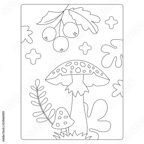 Autumn Coloring Pages, Mushroom Coloring Pages for kids, Fall Black and White Design 