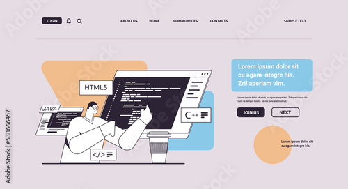 programmer writing code for computer app engineering software coding programming concept