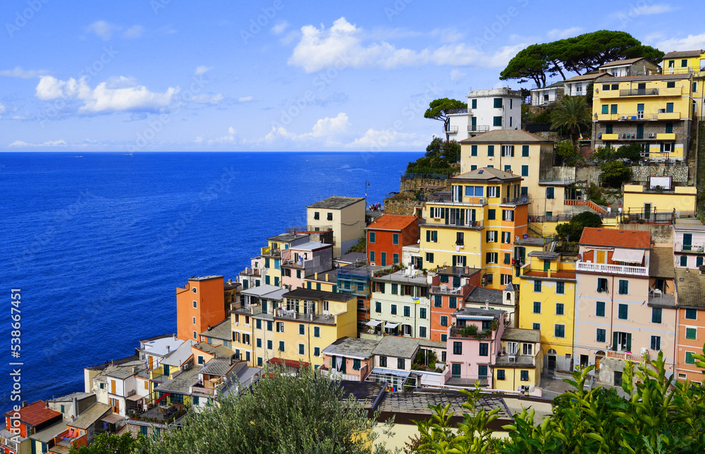 The colorful buildings of the Riomaggiore in the Cinque Terre, Italy
