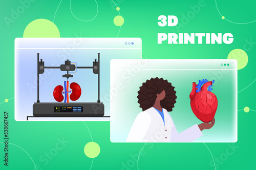 doctor holding human transplantation organs heart kidneys models prints on 3d bio printer medical printing biological engineering