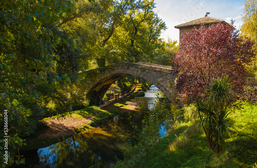 Panoramic view of the medieval Saint Francis bridge in Subiaco, Lazio, Italy photo