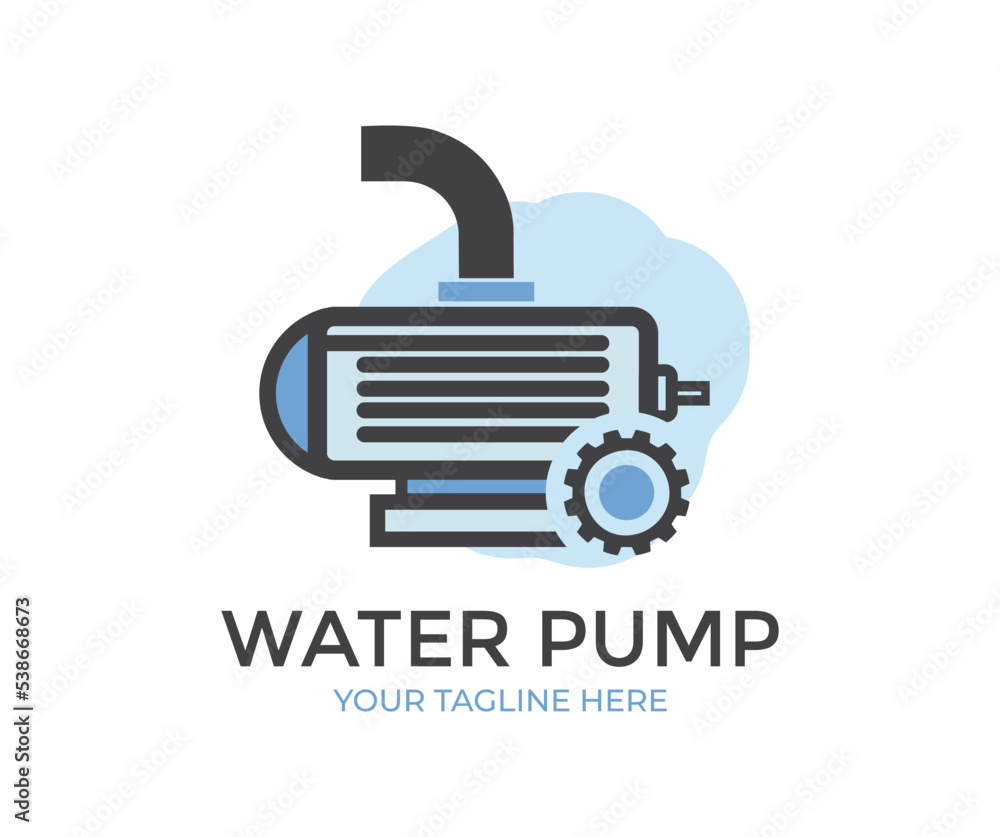 Electric powered motor or engine, industrial pumping compressor, sewage station appliance logo design. Water supply system, horizontal water pump, cross section vector design and illustration. Electric powered motor or engine, industrial pumping compressor, sewage station appliance logo design. Water supply system, horizontal water pump, cross section vector design and illustration.