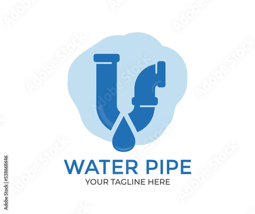 Plastic pipe used in construction site. Blue PVC water pipe in storage logo design. Leaked and splash water. Metal industry water pipelines valve constructions  vector design and illustration.
