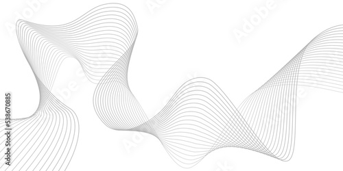 Undulate Grey Wave Swirl, frequency sound wave, twisted curve lines with blend effect. Technology, data science, geometric border pattern. Isolated on white background. Vector illustration.