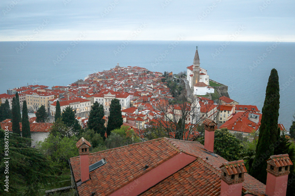 Red roofs in the town Piran, Slovenia