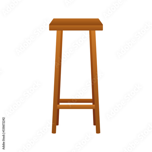 Bar wooden stool. Four legged stool. Vector stock illustration.