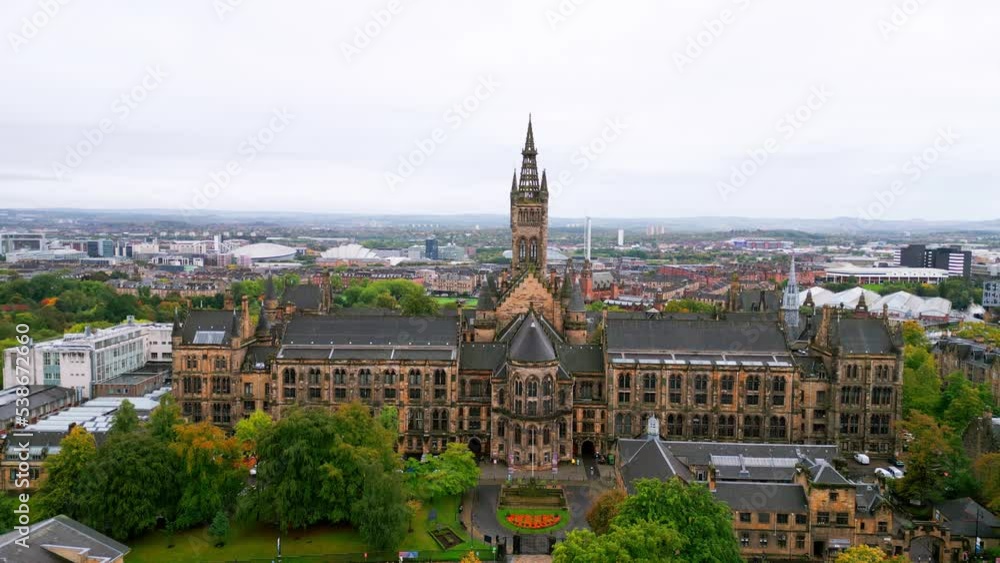 University of Glasgow - historic main building from above - aerial view - travel photography University of Glasgow - historic main building from above - aerial view - travel photography