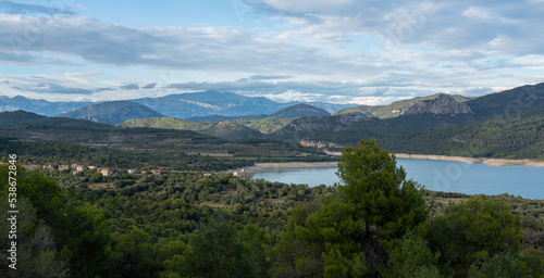 view of a man made reservoir in the Parque natural de la Sierra y los Cañones de Guara, Spanish Pyrenees mountains