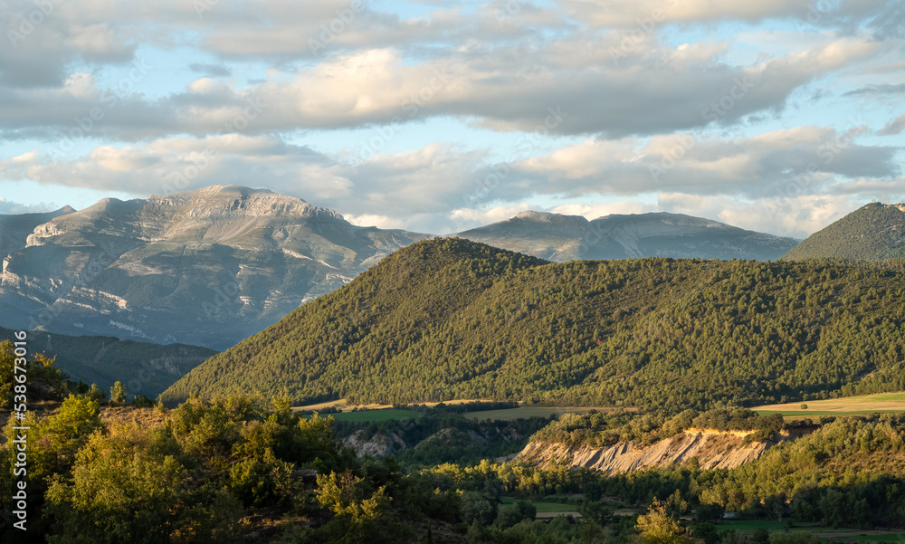 magnificent view over the Parque natural de la Sierra y los Cañones de Guara to the Spanish Pyrenees mountains