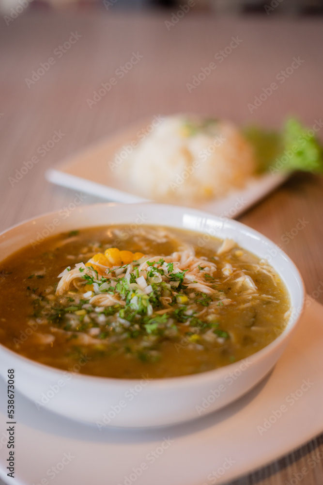 Plate of typical Colombian soup with rice Plate of typical Colombian soup with rice