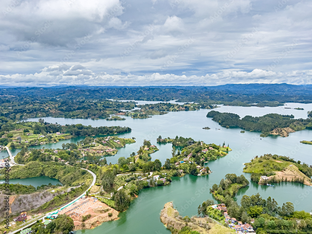 view of the mountains and water in Guatape