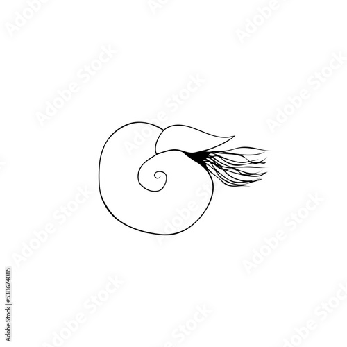 Logo template with nautilus, contour logotype, silhouette