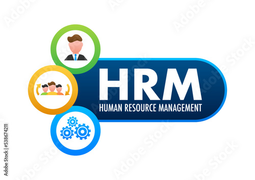 HRM Human Resource Management icon, label badge. Vector stock illustration.