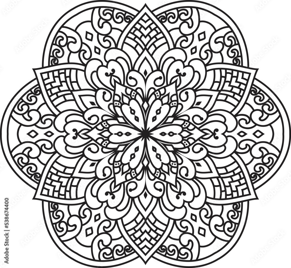 Mandala isolated on the white background. Template for coloring book page. Oriental mystical pattern.